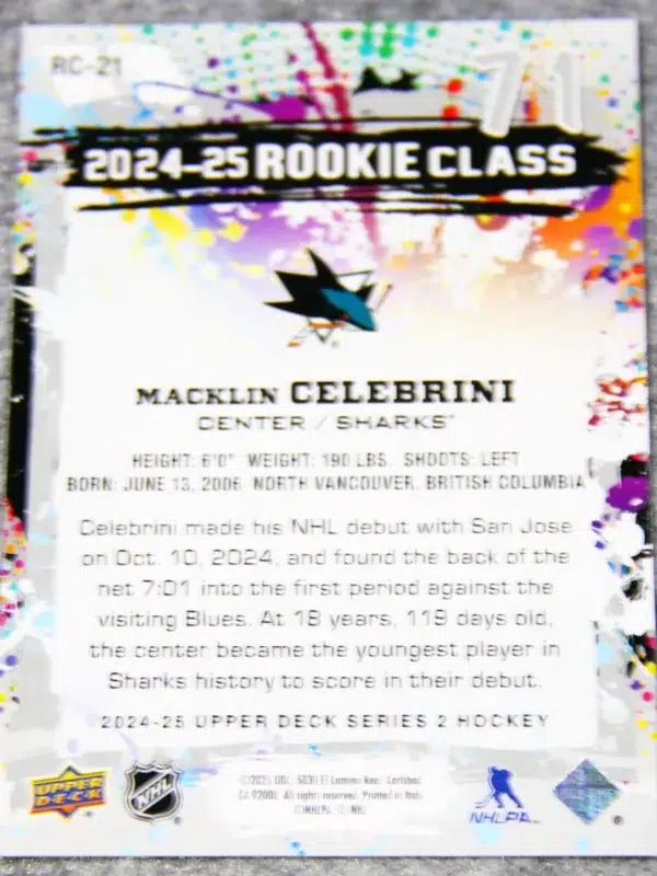 2024-25 Macklin Celebini #RC-21 Upper Deck Series 2 2024-25 Rookie Class RC