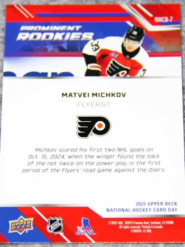 2024-25 Matvei Michkov #NHCD-7 Upper Deck National Hockey Card Day Prominent Rookies RC