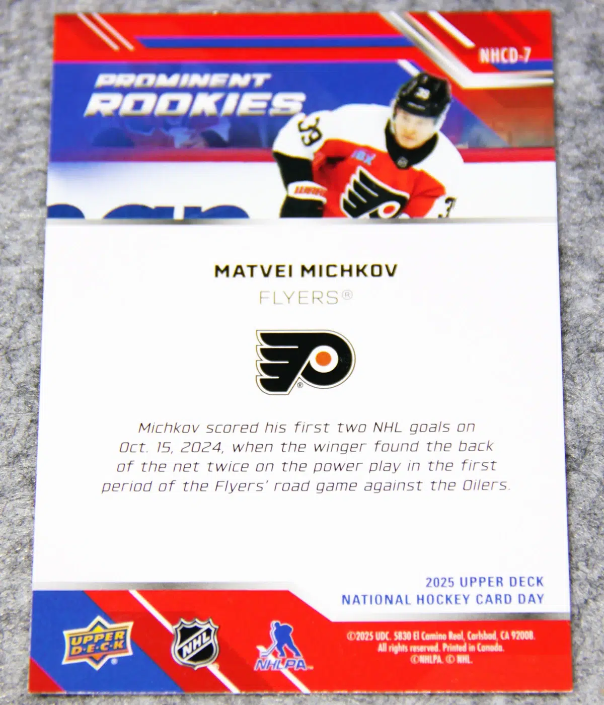 2024-25 Matvei Michkov #NHCD-7 Upper Deck National Hockey Card Day Prominent Rookies RC