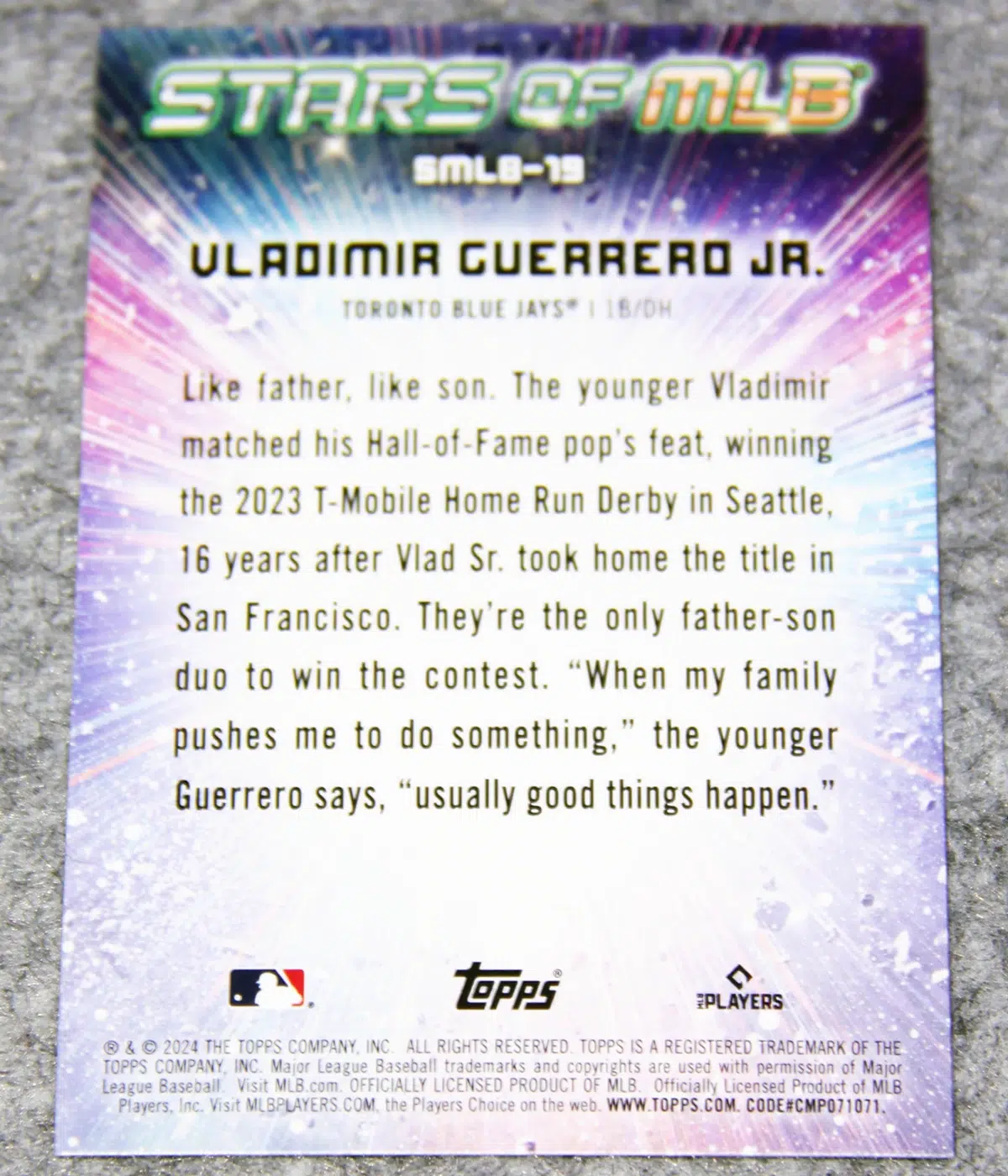 2024 Vladimir Guerrero Jr. #SMLB-19 Topps Series 1 Baseball Stars of MLB