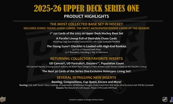2025-26 Upper Deck Hockey Series 1 Hobby Box - Sealed