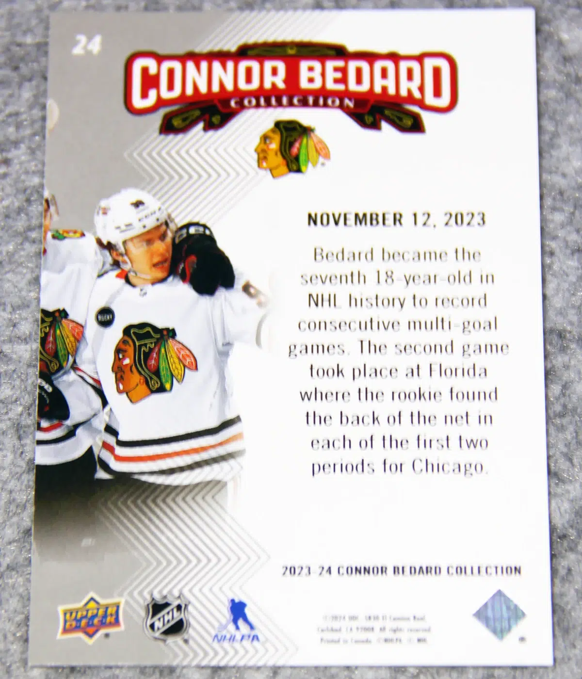 2023-24 Connor Bedard #24 Upper Deck Collection Highlights RC