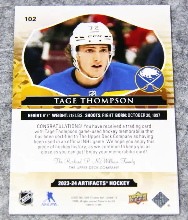 2023-24 Tage Thompson #102 Upper Deck Artifacts Dual Patch /149
