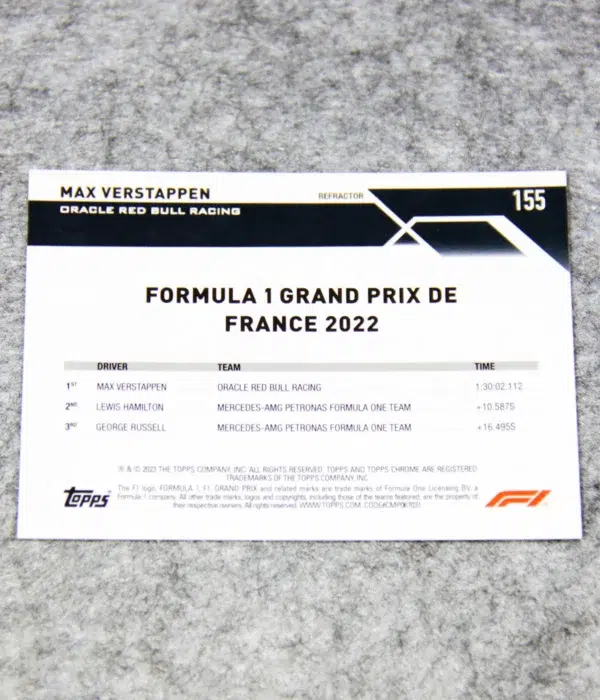 2023 Max Verstappen #155 Topps Chrome F1 Grand Prix Winner Refractor