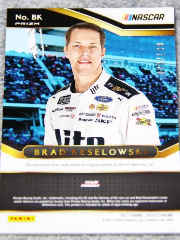 2017 Brad Keselowski #BK Panini Nascar Select Racing Swatches Blue Prizm /199