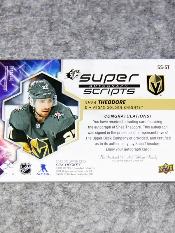 2019-20 Shea Theodore #SS-ST Upper Deck SPx Super Scripts Autograph
