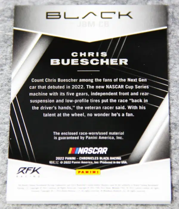 2022 Chris Buescher #JBM-CB Panini Nascar Chronicles Black Racing Jet Black Materials