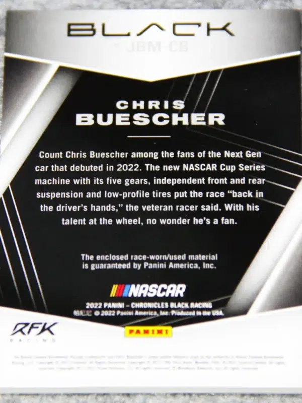 2022 Chris Buescher #JBM-CB Panini Nascar Chronicles Black Racing Jet Black Materials