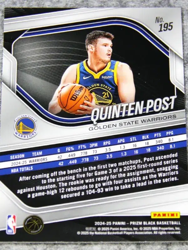 2024-25 Quinten Post #195 Panini Prizm Black RC
