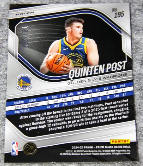 2024-25 Quinten Post #195 Panini Prizm Black Red Prizm RC /299