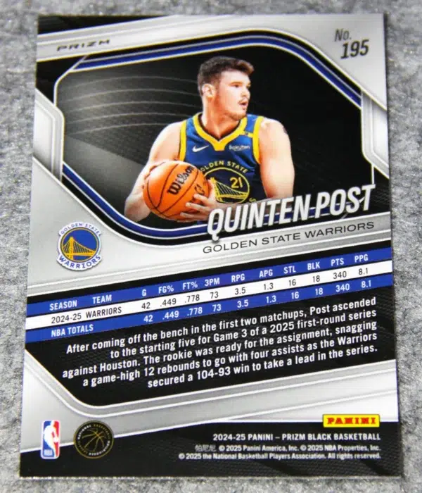 2024-25 Quinten Post #195 Panini Prizm Black SnakeSkin Prizm SSP RC
