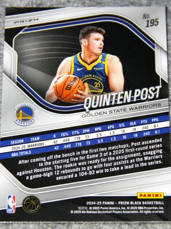 2024-25 Quinten Post #195 Panini Prizm Black SnakeSkin Prizm SSP RC