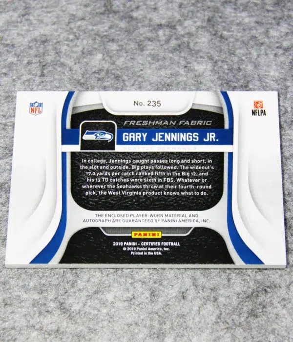 2019 Gary Jennings Jr #235 Panini Certified Freshman Fabrics Orange RC Auto RPA /299