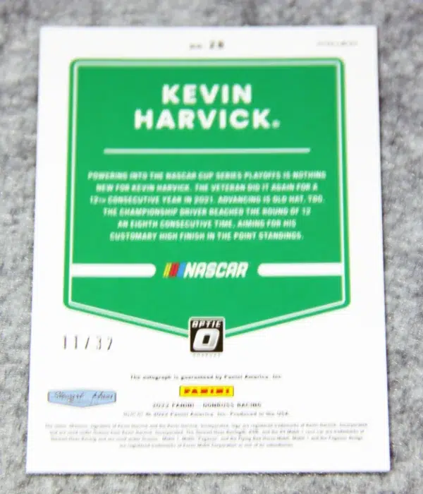 2022 Kevin Harvick #28 Panini Nascar Donruss Optic Holo Prizm Autograph /32