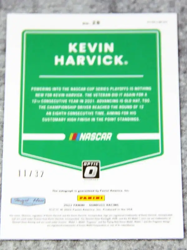 2022 Kevin Harvick #28 Panini Nascar Donruss Optic Holo Prizm Autograph /32