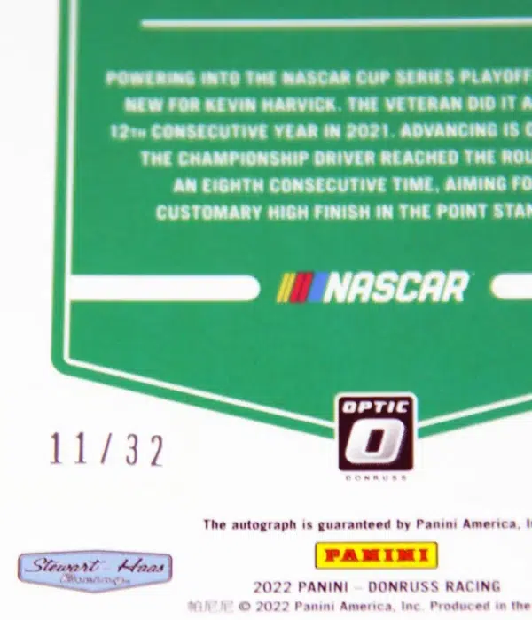 2022 Kevin Harvick #28 Panini Nascar Donruss Optic Holo Prizm Autograph /32