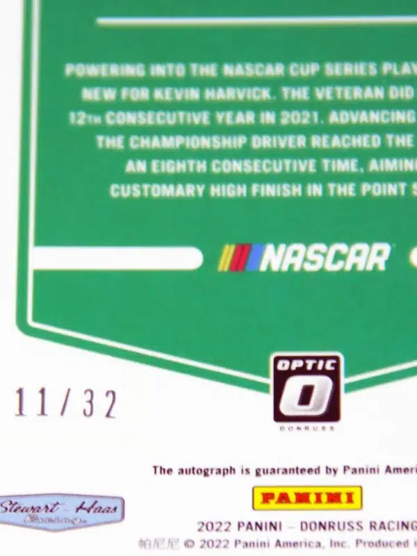 2022 Kevin Harvick #28 Panini Nascar Donruss Optic Holo Prizm Autograph /32