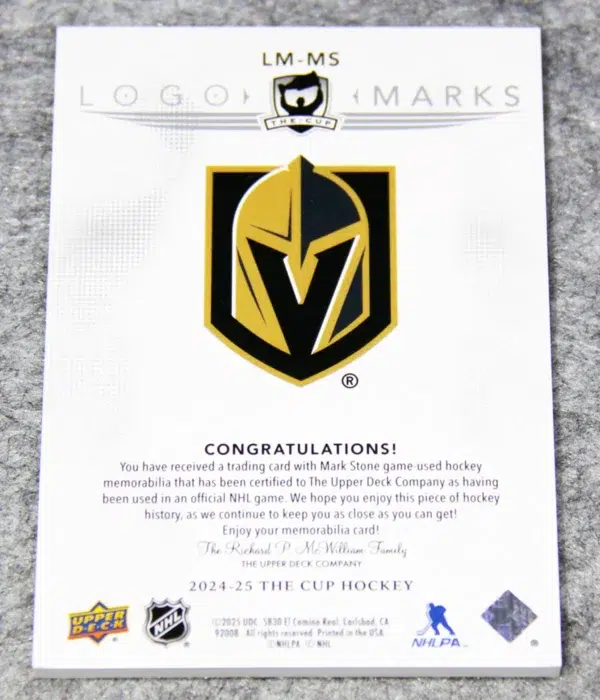 2024-25 Mark Stone #LM-MS Upper Deck The Cup Hockey Logo Marks / 99