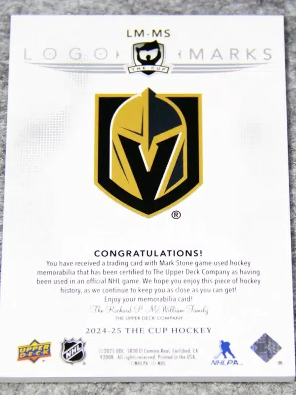 2024-25 Mark Stone #LM-MS Upper Deck The Cup Hockey Logo Marks / 99