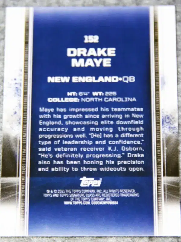 2024 Drake Maye #152 Topps Signature Class Draft Class 2024 Bronze RC