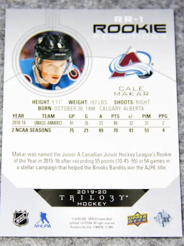 2019-20 Cale Makar #RR-1 Upper Deck Trilogy Rookie Renditions RC