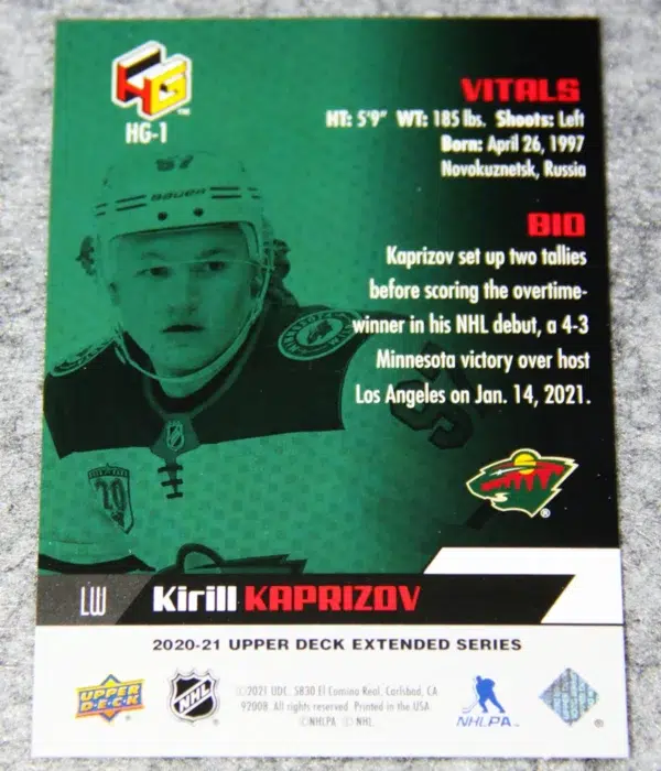 2020-21 Kirill Kaprizov #HG-1 Upper Deck Extended Series HoloGrFX