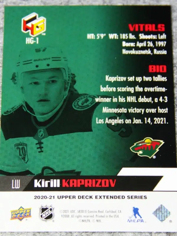 2020-21 Kirill Kaprizov #HG-1 Upper Deck Extended Series HoloGrFX