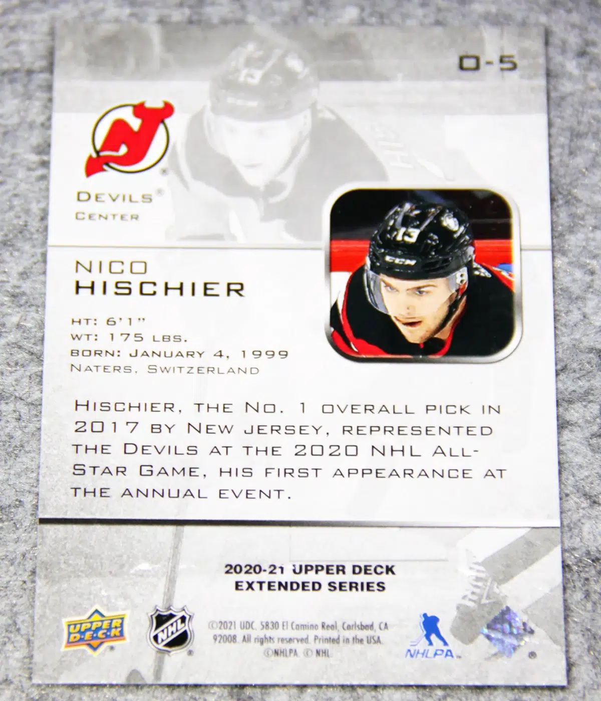 2020-21 Nico Hischier #O-5 Upper Deck Extended Series Ovation