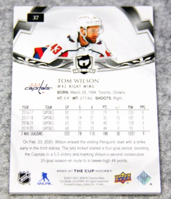 2020-21 Tom Wilson #37 Upper Deck The Cup Hockey /249