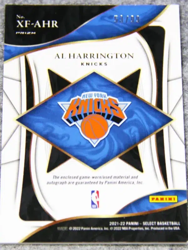 2021-22 Al Harrington #XF-AHR Panini Select X-Factor Purple Prizm Autograph /99