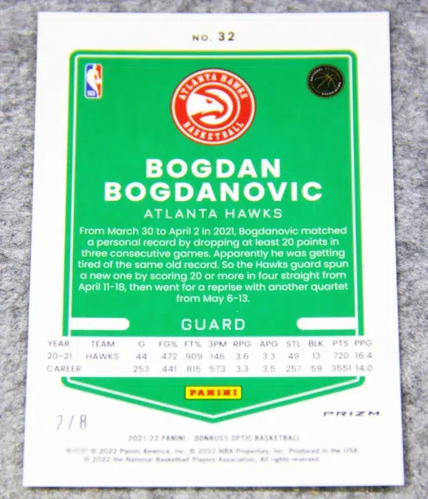 2021-22 Bogdan Bogdanovic #32 Panini Donruss Optic Choice Black Gold /8
