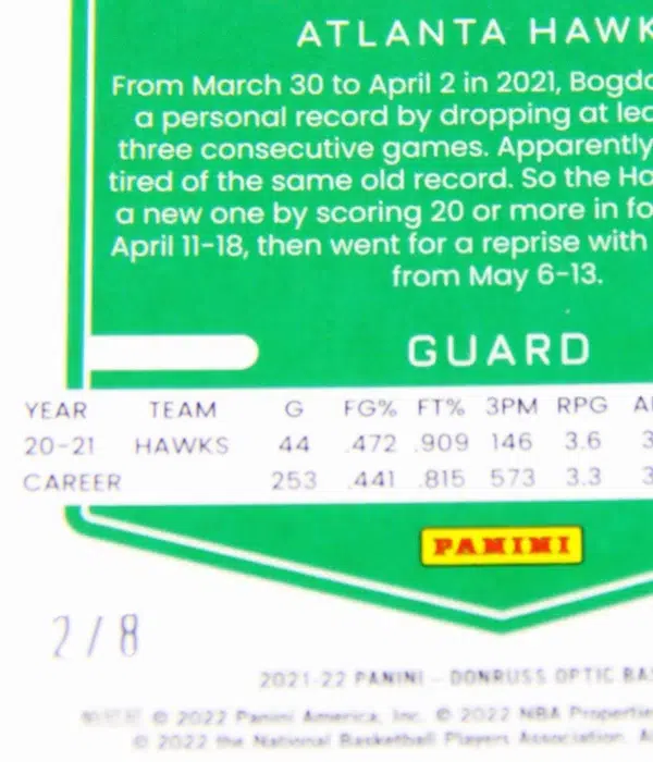 2021-22 Bogdan Bogdanovic #32 Panini Donruss Optic Choice Black Gold /8