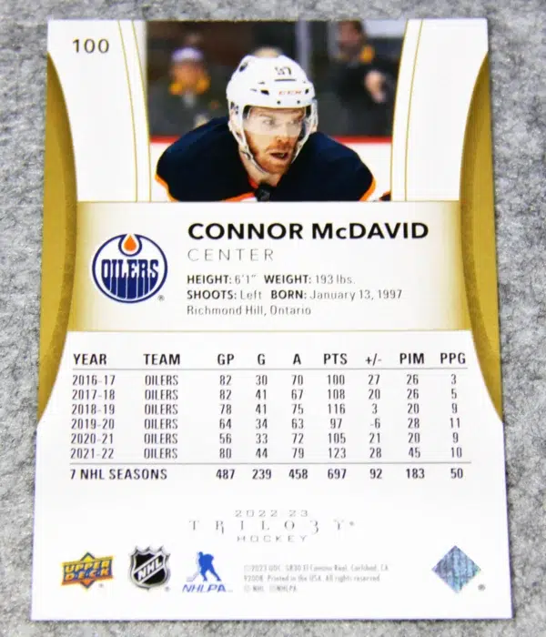 2022-23 Connor McDavid #100 Upper Deck Trilogy Hockey