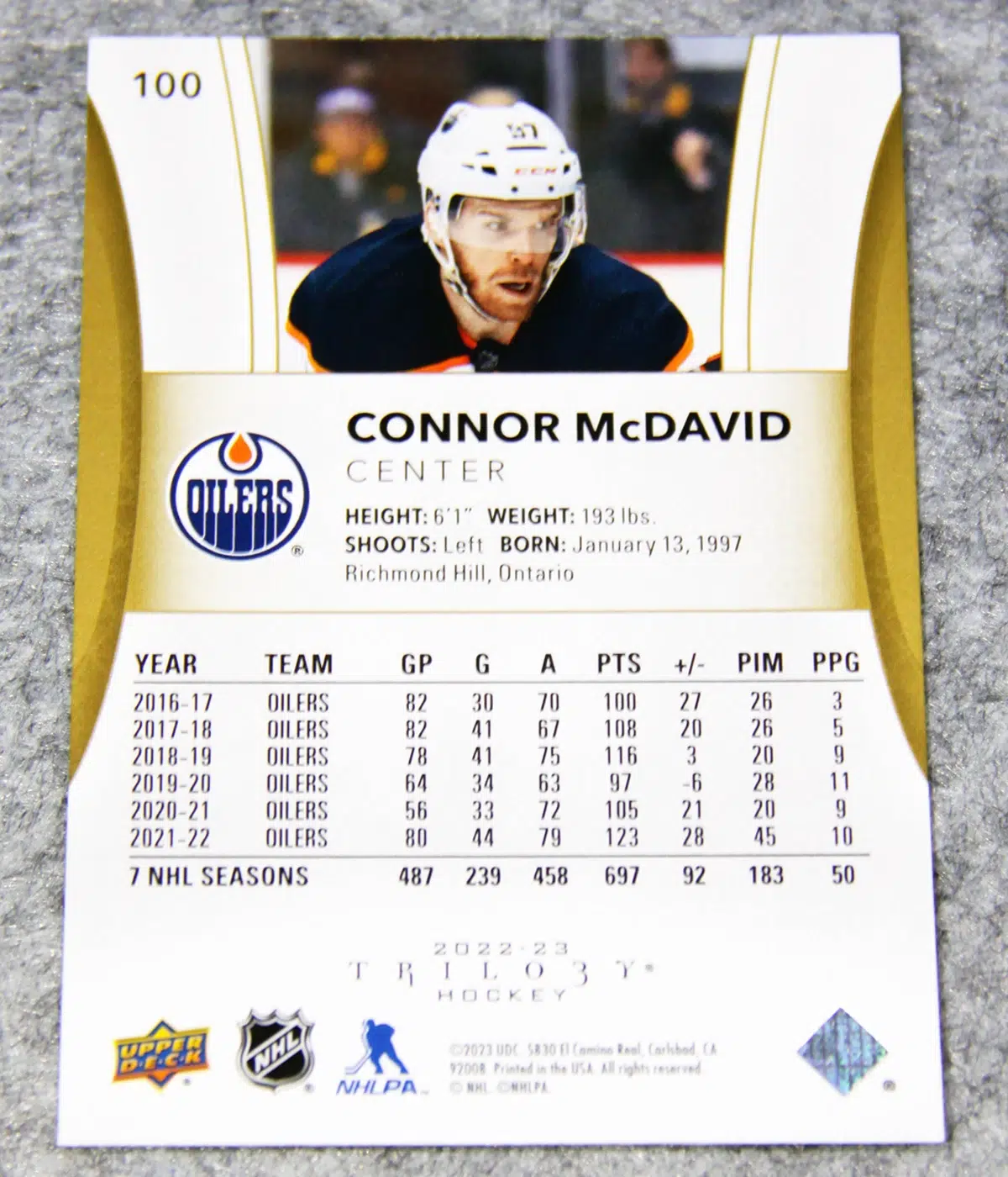 2022-23 Connor McDavid #100 Upper Deck Trilogy Hockey