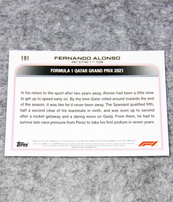 2022 Fernando Alonso #191 Topps Chrome F1 Sapphire Blue Ice Refractor