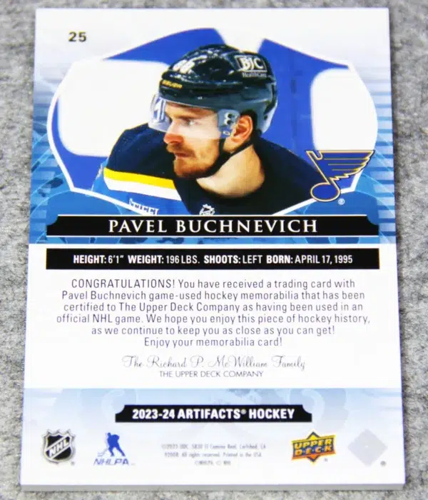 2023-24 Pavel Buchnevich #25 Upper Deck Artifacts Dual Patch Emerald /65