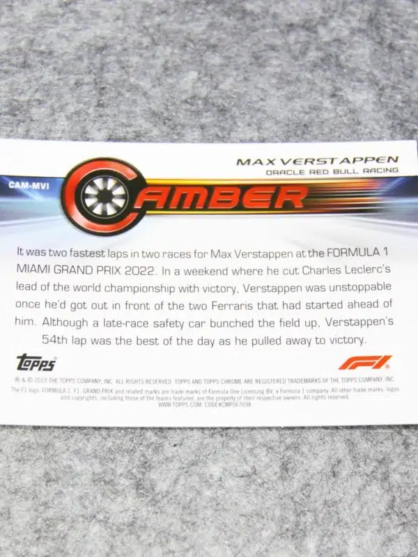 2023 Max Verstappen #CAM-MV Topps Chrome F1 Camber
