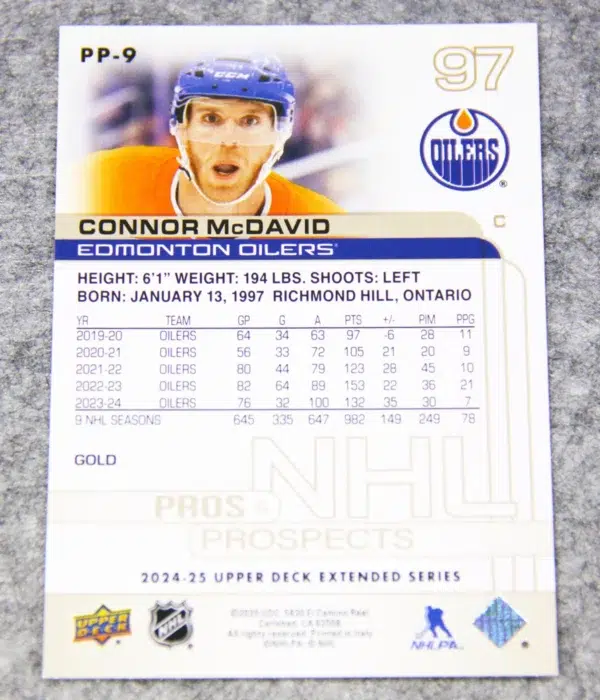 2024-25 Connor McDavid #PP-9 Upper Deck Extended Series Pros & Prospects Gold