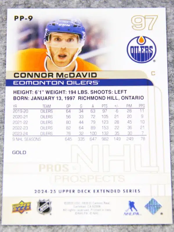 2024-25 Connor McDavid #PP-9 Upper Deck Extended Series Pros & Prospects Gold