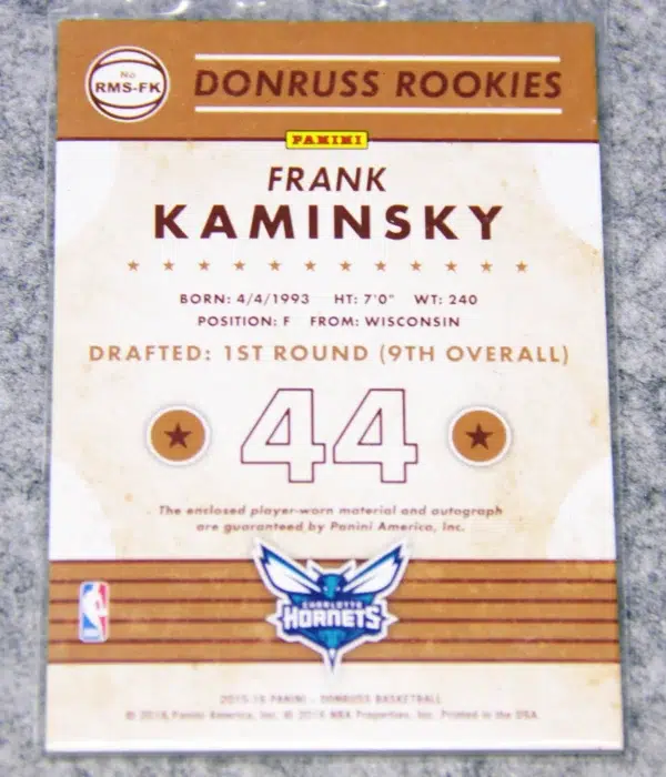 2015-16 Frank Kaminsky #RMS-FK Panini Donruss Rookie Material Signatures RPA RC /149