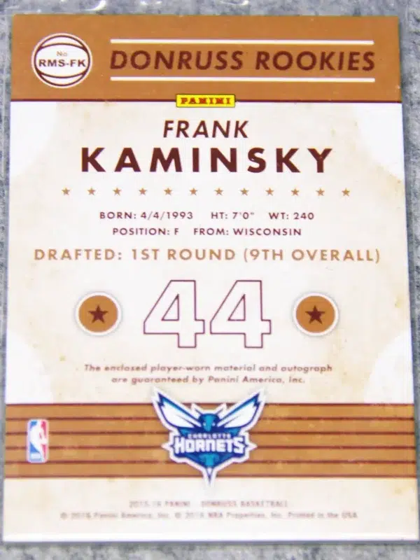 2015-16 Frank Kaminsky #RMS-FK Panini Donruss Rookie Material Signatures RPA RC /149
