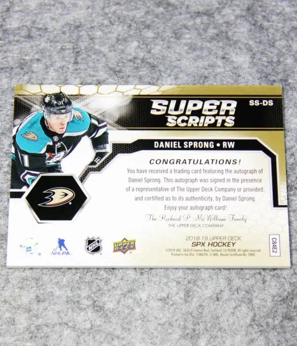 2018-19 Daniel Sprong #SS-DS Upper Deck SPx Superscripts Autograph