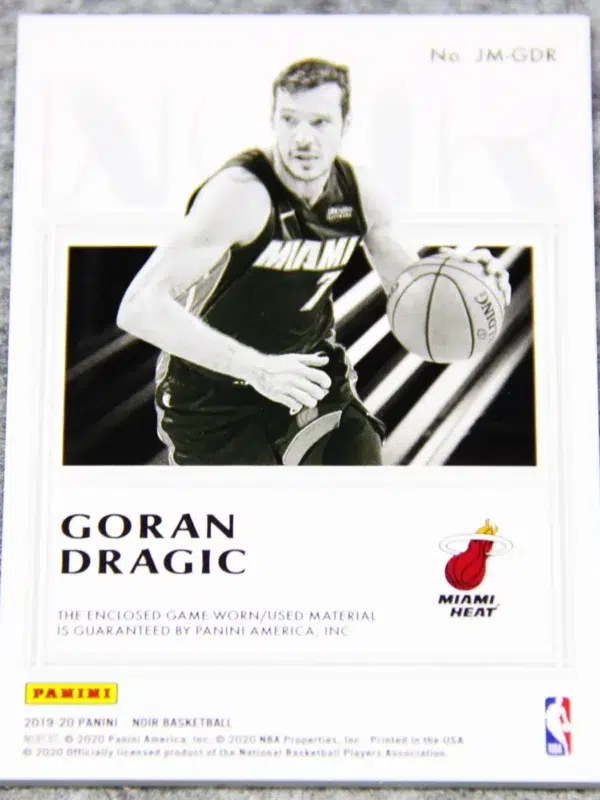 2019-20 Goran Dragic #JM-GDR Panini Noir Jumbo Material Relic /99