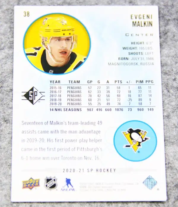 2020-21 Evgeni Malkin #38 Upper Deck SP Hockey Blue
