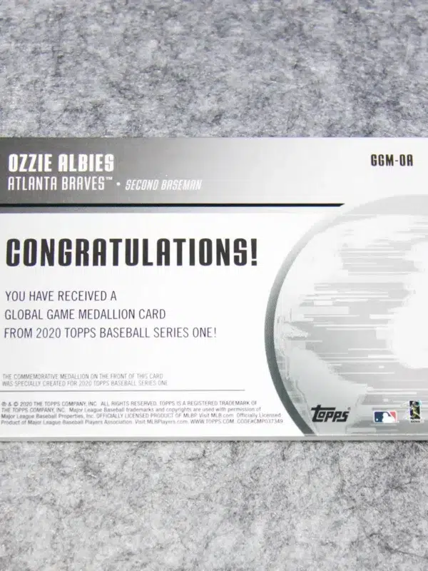 2020 Ozzie Albies #GGM-OA Topps Series One Global Game Medallions