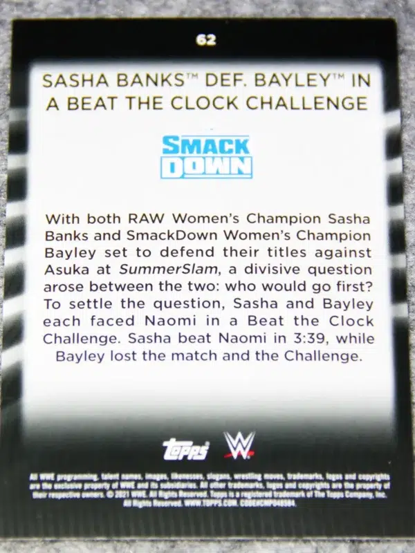 2020 Sasha Banks #62 WWE Smack Down Rainbow Foil
