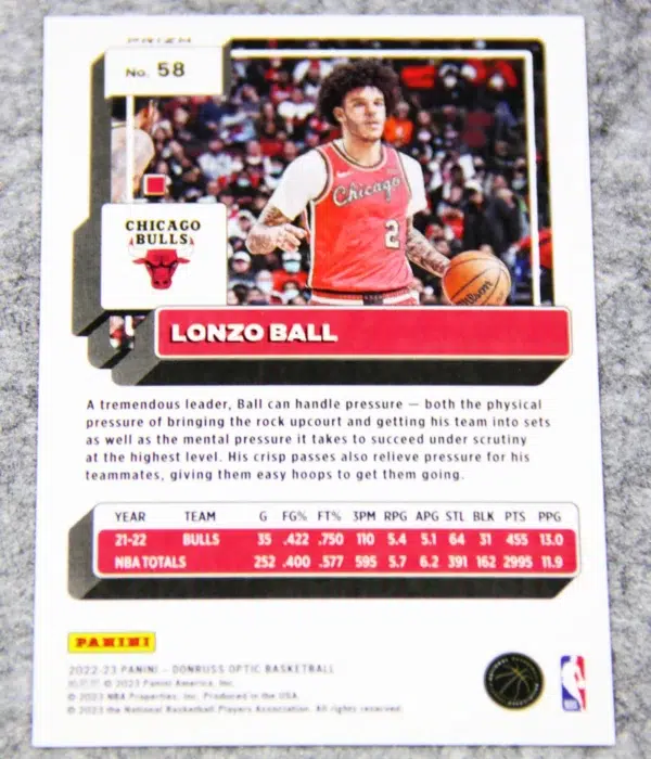 2021-22 Lonzo Ball #58 Panini Donruss Optic Prizm