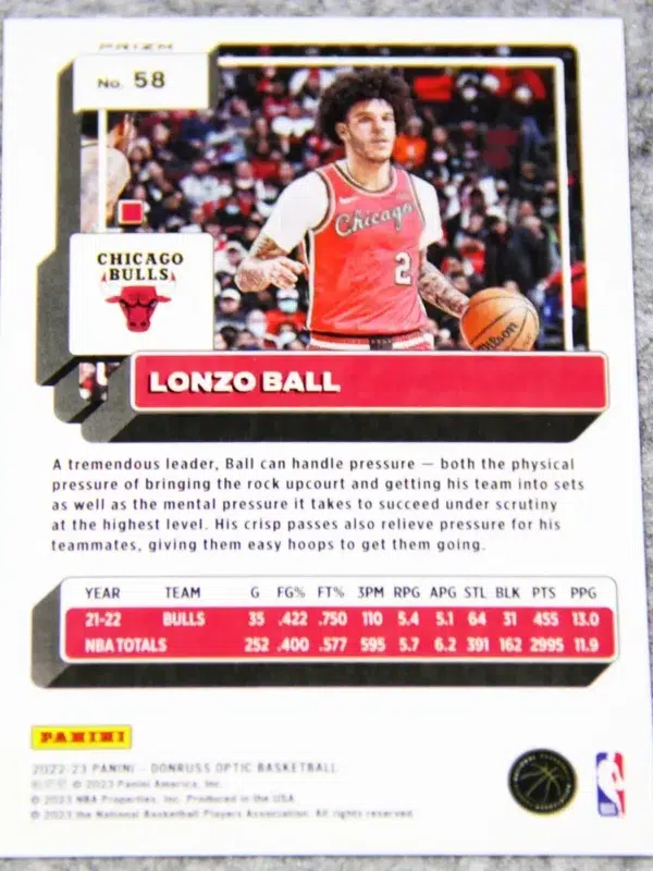 2021-22 Lonzo Ball #58 Panini Donruss Optic Prizm
