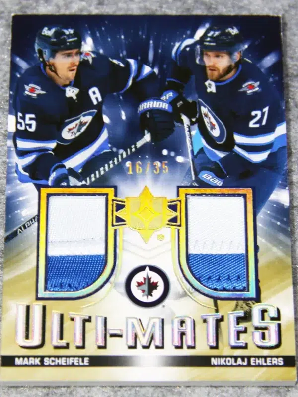 2021-22 Mark Scheifele & Nikolaj Ehlers #UTM-SE Upper Deck Ultimate Collection Ulti-Mates Dual Patch /35