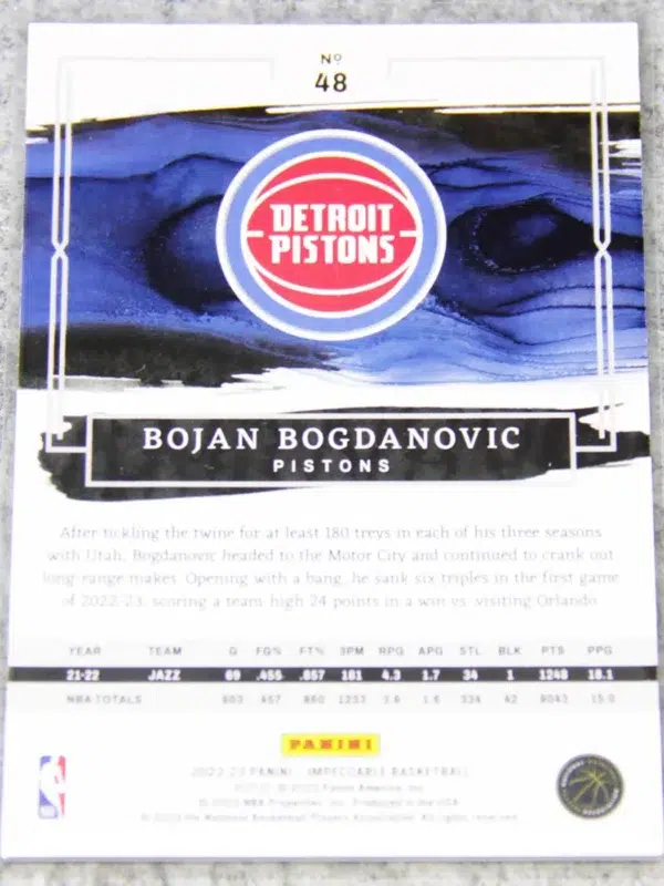 2022-23 Bojan Bogdanovic #48 Panini Impeccable /99